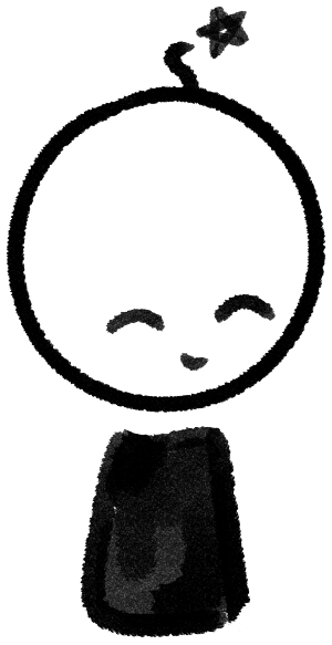 Pluto, a smiling stick figure with a star on a curl of hair