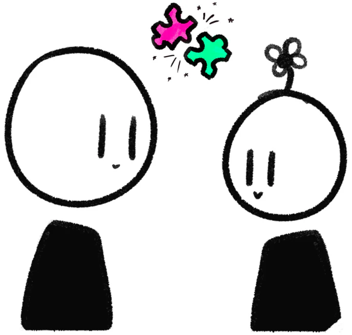 Two stick figures face each other, with sparks between them