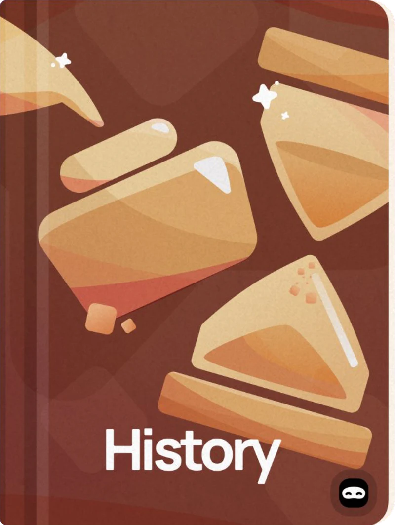 The History cover: scrolls and broken pottery on rust red