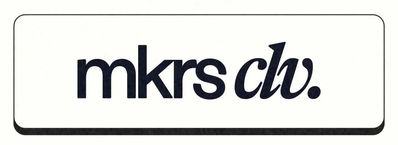 The mkrs clv. wordmark on a cream key